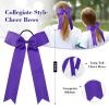 imageDEEKA 12 PCS Collegiate Style Cheer Bows Long Tail Skinny Ponytail Holder Handmade for Girls Teens Softball Cheerleader Sports RedPurple
