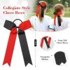 imageDEEKA 12 PCS Collegiate Style Cheer Bows Long Tail Skinny Ponytail Holder Handmade for Girls Teens Softball Cheerleader Sports RedRedBlack