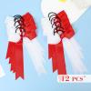 imageDEEKA 12 PCS Collegiate Style Cheer Bows Long Tail Skinny Ponytail Holder Handmade for Girls Teens Softball Cheerleader Sports RedRedWhite