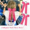 imageDEEKA 12 PCS Collegiate Style Cheer Bows Long Tail Skinny Ponytail Holder Handmade for Girls Teens Softball Cheerleader Sports RedShocking Pink