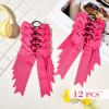 imageDEEKA 12 PCS Collegiate Style Cheer Bows Long Tail Skinny Ponytail Holder Handmade for Girls Teens Softball Cheerleader Sports RedShocking Pink