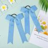 imageDEEKA 12 PCS Collegiate Style Cheer Bows Long Tail Skinny Ponytail Holder Handmade for Girls Teens Softball Cheerleader Sports RedSky Blue
