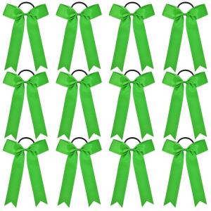 imageDEEKA 12 PCS Collegiate Style Cheer Bows Long Tail Skinny Ponytail Holder Handmade for Girls Teens Softball Cheerleader Sports RedClassic Green