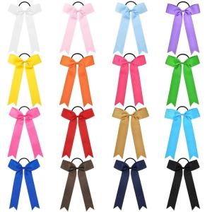 imageDEEKA 12 PCS Collegiate Style Cheer Bows Long Tail Skinny Ponytail Holder Handmade for Girls Teens Softball Cheerleader Sports RedMulticolor
