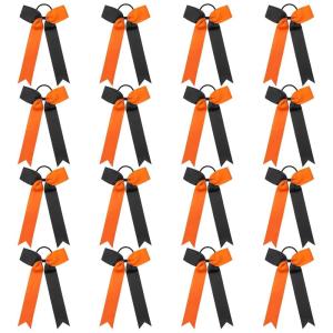 imageDEEKA 12 PCS Collegiate Style Cheer Bows Long Tail Skinny Ponytail Holder Handmade for Girls Teens Softball Cheerleader Sports RedOrangeBlack