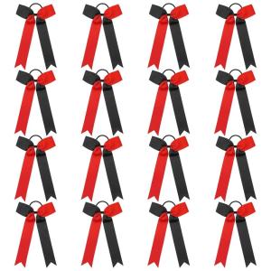 imageDEEKA 12 PCS Collegiate Style Cheer Bows Long Tail Skinny Ponytail Holder Handmade for Girls Teens Softball Cheerleader Sports RedRedBlack