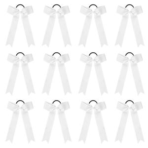 imageDEEKA 12 PCS Collegiate Style Cheer Bows Long Tail Skinny Ponytail Holder Handmade for Girls Teens Softball Cheerleader Sports RedWhite