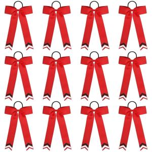 imageDEEKA 12PCS Collegiate Style Cheer Bows with Glitter Chevrons Tail Skinny College Cheerleader Ponytail Holder for Volleyball Softball Girls RedBlackWhite