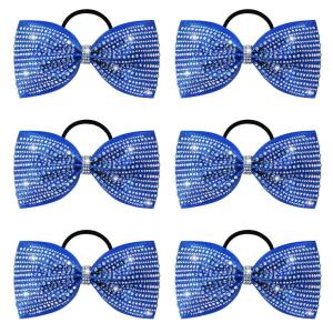 imageDEEKA 6 PCS Black Glitter Tailless Cheer Bows 5quot Rhinestones Competition Hair Bow Elastic Band for Cheerleading Cheerleaders Girls Glitter BlackGlitter Royal Blue