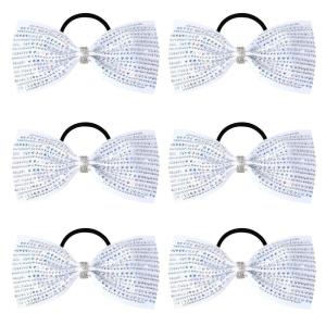 imageDEEKA 6 PCS Black Glitter Tailless Cheer Bows 5quot Rhinestones Competition Hair Bow Elastic Band for Cheerleading Cheerleaders Girls Glitter BlackGlitter White