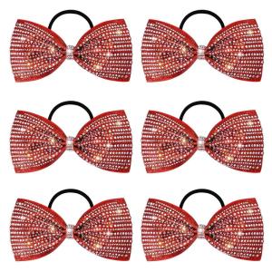 imageDEEKA 6 PCS Black Glitter Tailless Cheer Bows 5quot Rhinestones Competition Hair Bow Elastic Band for Cheerleading Cheerleaders Girls Glitter BlackGlitter Red