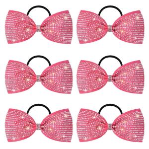 imageDEEKA 6 PCS Black Glitter Tailless Cheer Bows 5quot Rhinestones Competition Hair Bow Elastic Band for Cheerleading Cheerleaders Girls Glitter BlackGlitter Pink