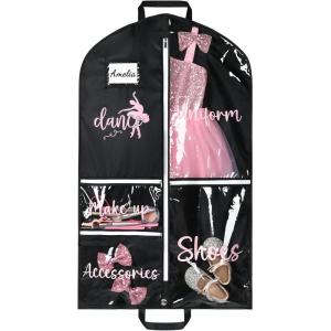 imageDEEKA Cheer Garment Bag for Hanging Clothes with Zipper Pockets Cheer Accessories Mom Essentials Uniform Costume 40 Inch Black Bags Stuff for Cheerleading Girls BlackWhiteCheer QuoteBlack PinkDance