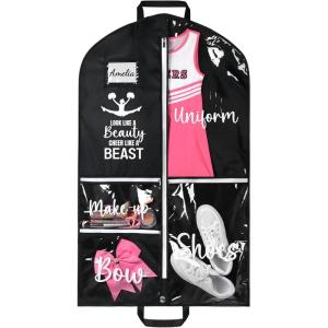 imageDEEKA Cheer Garment Bag for Hanging Clothes with Zipper Pockets Cheer Accessories Mom Essentials Uniform Costume 40 Inch Black Bags Stuff for Cheerleading Girls BlackWhiteCheer QuoteBlack WhiteCheer Quote