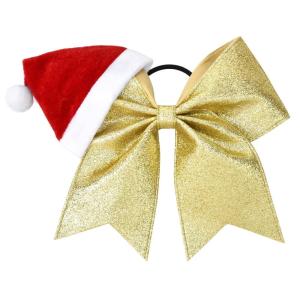 imageDEEKA Santa Hat Red Glitter Cheer Bow 7quot Large Hair Bows Shiny Cheerleader Christmas Gift Accessories Ponytail Holder Elastic Hair Ties for Girls Women RedGold