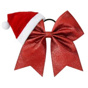 imageDEEKA Santa Hat Red Glitter Cheer Bow 7quot Large Hair Bows Shiny Cheerleader Christmas Gift Accessories Ponytail Holder Elastic Hair Ties for Girls Women RedRed
