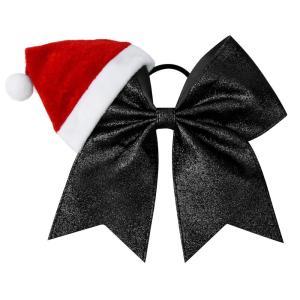 imageDEEKA Santa Hat Red Glitter Cheer Bow 7quot Large Hair Bows Shiny Cheerleader Christmas Gift Accessories Ponytail Holder Elastic Hair Ties for Girls Women RedBlack