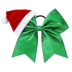 imageDEEKA Santa Hat Red Glitter Cheer Bow 7quot Large Hair Bows Shiny Cheerleader Christmas Gift Accessories Ponytail Holder Elastic Hair Ties for Girls Women RedGreen
