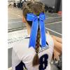 imageDEEKA Long Tail Rhinestones Cheer Bows 12 PCS Collegiate Style Full Rhinestone Skinny Ponytail Holder Handmade for Girls Teens Cheerleader Sports PurpleRoyal Blue