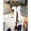 imageDEEKA Long Tail Rhinestones Cheer Bows 12 PCS Collegiate Style Full Rhinestone Skinny Ponytail Holder Handmade for Girls Teens Cheerleader Sports PurpleWhite