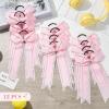 imageDEEKA Long Tail Rhinestones Cheer Bows 12 PCS Collegiate Style Full Rhinestone Skinny Ponytail Holder Handmade for Girls Teens Cheerleader Sports PurpleLight Pink