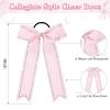 imageDEEKA Long Tail Rhinestones Cheer Bows 12 PCS Collegiate Style Full Rhinestone Skinny Ponytail Holder Handmade for Girls Teens Cheerleader Sports PurpleLight Pink