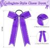 imageDEEKA Long Tail Rhinestones Cheer Bows 12 PCS Collegiate Style Full Rhinestone Skinny Ponytail Holder Handmade for Girls Teens Cheerleader Sports PurplePurple