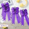 imageDEEKA Long Tail Rhinestones Cheer Bows 12 PCS Collegiate Style Full Rhinestone Skinny Ponytail Holder Handmade for Girls Teens Cheerleader Sports PurplePurple