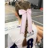 imageDEEKA Long Tail Rhinestones Cheer Bows 12 PCS Collegiate Style Full Rhinestone Skinny Ponytail Holder Handmade for Girls Teens Cheerleader Sports PurpleLight Pink