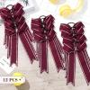 imageDEEKA Long Tail Rhinestones Cheer Bows 12 PCS Collegiate Style Full Rhinestone Skinny Ponytail Holder Handmade for Girls Teens Cheerleader Sports PurpleMaroon