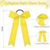 imageDEEKA Long Tail Rhinestones Cheer Bows 12 PCS Collegiate Style Full Rhinestone Skinny Ponytail Holder Handmade for Girls Teens Cheerleader Sports PurpleYellow