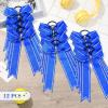 imageDEEKA Long Tail Rhinestones Cheer Bows 12 PCS Collegiate Style Full Rhinestone Skinny Ponytail Holder Handmade for Girls Teens Cheerleader Sports PurpleRoyal Blue