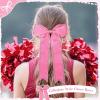 imageDEEKA Long Tail Rhinestones Cheer Bows 12 PCS Collegiate Style Full Rhinestone Skinny Ponytail Holder Handmade for Girls Teens Cheerleader Sports PurpleHot Pink