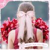 imageDEEKA Long Tail Rhinestones Cheer Bows 12 PCS Collegiate Style Full Rhinestone Skinny Ponytail Holder Handmade for Girls Teens Cheerleader Sports PurpleLight Pink