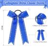imageDEEKA Long Tail Rhinestones Cheer Bows 12 PCS Collegiate Style Full Rhinestone Skinny Ponytail Holder Handmade for Girls Teens Cheerleader Sports PurpleRoyal Blue