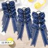 imageDEEKA Long Tail Rhinestones Cheer Bows 12 PCS Collegiate Style Full Rhinestone Skinny Ponytail Holder Handmade for Girls Teens Cheerleader Sports PurpleNavy Blue