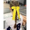imageDEEKA Long Tail Rhinestones Cheer Bows 12 PCS Collegiate Style Full Rhinestone Skinny Ponytail Holder Handmade for Girls Teens Cheerleader Sports PurpleYellow