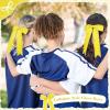 imageDEEKA Long Tail Rhinestones Cheer Bows 12 PCS Collegiate Style Full Rhinestone Skinny Ponytail Holder Handmade for Girls Teens Cheerleader Sports PurpleYellow