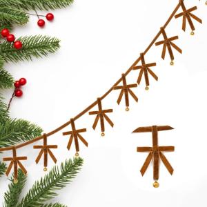 imageDEEKA 65 Feet Red Velvet Hanging Decorations for Christmas Ribbon Bows with Jingle Bell Xmas Tree Decor Long Vintage Wall Garland Fireplace Ornaments for Home Holiday RedBrown