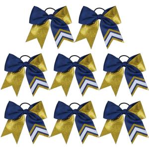 image:imageDEEKA 10 PCS 8 Rhinestones Large Cheer Hair Bows Glitter Cheer Ponytail Holder Handmade for Teen Girls Softball Cheerleader Sports Royal BlueGlitter GoldNavyPack of 8