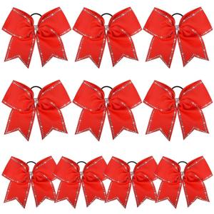 image:imageDEEKA 10 PCS 8 Rhinestones Large Cheer Hair Bows Glitter Cheer Ponytail Holder Handmade for Teen Girls Softball Cheerleader Sports Royal BlueRedRhinestone Pack of 10
