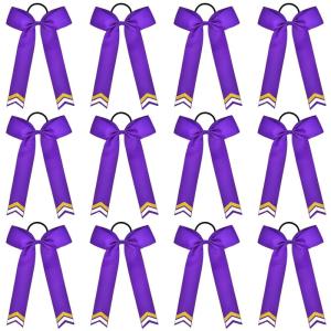 image:imageDEEKA 12PCS Collegiate Style Cheer Bows with Glitter Chevrons Tail Skinny College Cheerleader Ponytail Holder for Volleyball Softball Girls PurpleGoldWhitePurpleGlitter GoldWhite