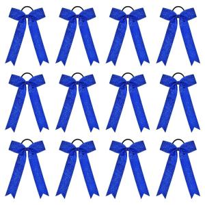 image:imageDEEKA 12PCS Collegiate Style Cheer Bows with Glitter Chevrons Tail Skinny College Cheerleader Ponytail Holder for Volleyball Softball Girls PurpleGoldWhiteGlitter Royal Blue
