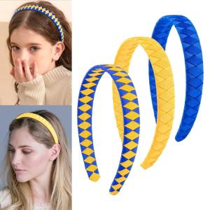 image:imageDEEKA 3 PCS Woven Headband Uniform Headband Hair Accessories Grosgrain Ribbon Weaved Hair Band for Women Girls Teens Football Softball Cheer Sports Navy BlueampLight BlueRoyal BlueYellow