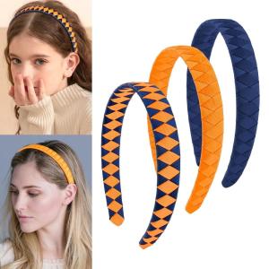 image:imageDEEKA 3 PCS Woven Headband Uniform Headband Hair Accessories Grosgrain Ribbon Weaved Hair Band for Women Girls Teens Football Softball Cheer Sports Navy BlueampLight BlueNavy BlueOrange