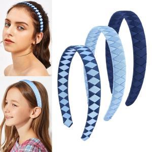 image:imageDEEKA 3 PCS Woven Headband Uniform Headband Hair Accessories Grosgrain Ribbon Weaved Hair Band for Women Girls Teens Football Softball Cheer Sports Navy BlueampLight BlueNavy BlueLight Blue
