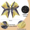image:imageDEEKA 6 PCS Glitter Cheer Bows Rhinestone Large Stiff Competition Team Hair Bows Elastic Band Holder for Cheerleader Softball Football Girls BlackGoldWhiteNavyGold