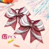 image:imageDEEKA 6 PCS Glitter Cheer Bows Rhinestone Large Stiff Competition Team Hair Bows Elastic Band Holder for Cheerleader Softball Football Girls BlackGoldWhiteMaroonSilverWhite