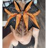 image:imageDEEKA 6 PCS Glitter Cheer Bows Rhinestone Large Stiff Competition Team Hair Bows Elastic Band Holder for Cheerleader Softball Football Girls BlackGoldWhiteOrangeBlack