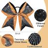 image:imageDEEKA 6 PCS Glitter Cheer Bows Rhinestone Large Stiff Competition Team Hair Bows Elastic Band Holder for Cheerleader Softball Football Girls BlackGoldWhiteOrangeBlack